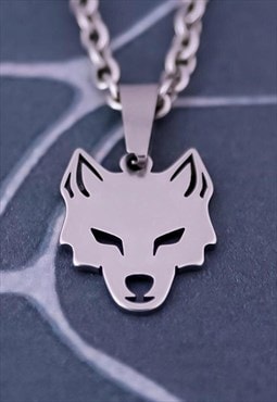 CRW Silver Wolf Head Necklace 