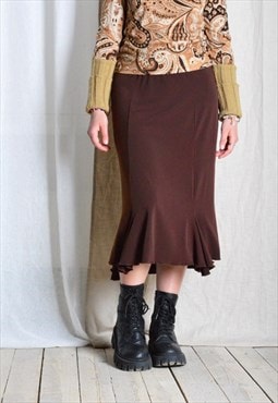Vintage 90s Brown Minimalist Midi Skirt