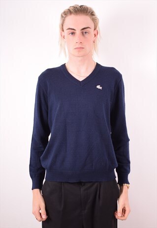 LACOSTE MENS VINTAGE JUMPER SWEATER MEDIUM BLUE 90S