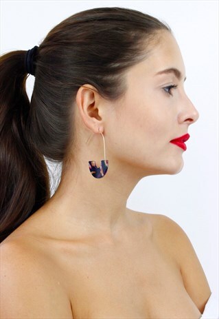 MULTI COLOUR TORTOISE SHELL ACRYLLIC DROP HOOP EARRINGS
