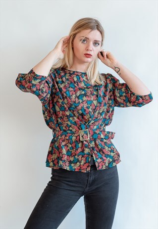 VINTAGE 80S PUFFER SLEEVE BLOUSE WITH BELT
