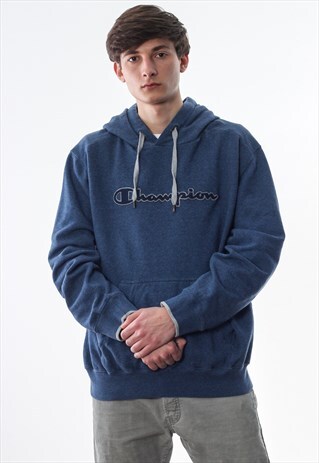 VINTAGE CHAMPION HOODIE PULLOVER 90S BLUE BIG LOGO