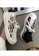 DISTRESSED PLATFORM SNEAKERS MELTED ZEBRA TRAINERS IN WHITE