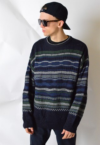 VINTAGE 90S NAVY BLUE TEXTURED KNIT JUMPER