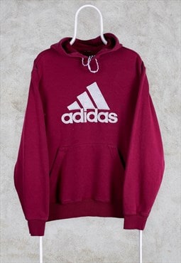 Vintage Burgundy Adidas Hoodie Spell Out Embroidered Medium