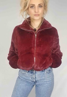 Women's Vintage 90's Super Soft Faux Fur Jacket Bungundy