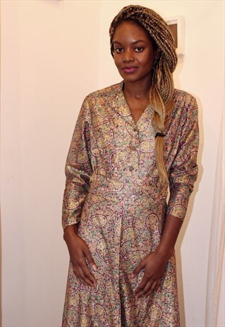 STUNNING LUREX SUIT SHIRT AND SKIRT IN GOLD PAISLEY