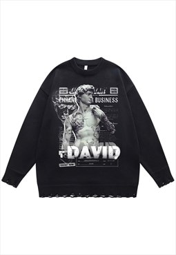 David statue sweater ripped jumper grunge knitted top black