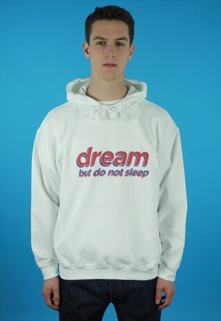 DREAM BUT DO NOT SLEEP 3D LOGO PRINTED ON WHITE HOODIE