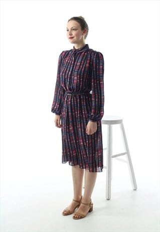LONG SLEEVE ABSTRACT MULTICOLOR DRESS / VINTAGE SHIRT DRESS