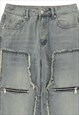 PATCH WORK JEANS RETRO COWBOY DENIM PANTS IN BLEACHED BLUE