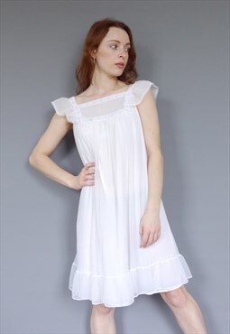 Vintage 60s white babydoll ruffle night slip dress 