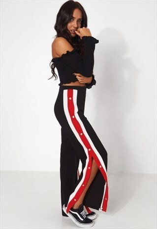 RED & WHITE STRIPE POPPER TROUSERS