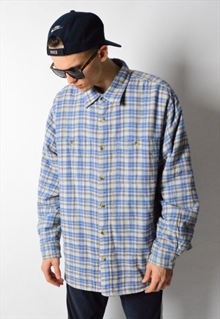 VINTAGE 90S BLUE CHECK LONG SLEEVE SHIRT JACKET