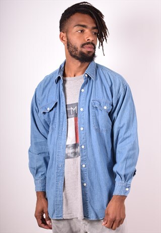 MENS VINTAGE DENIM SHIRT LARGE BLUE 90S