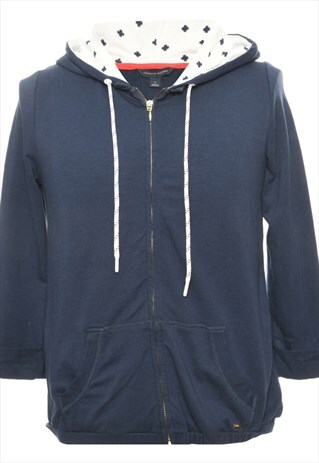 BEYOND RETRO VINTAGE NAVY TOMMY HILFIGER HOODED SWEATSHIRT -