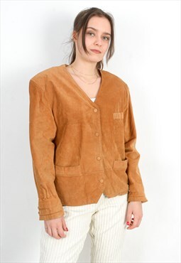 Vintage Women's 80's L Suede Leather Brown Jacket Blazer