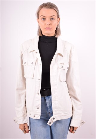 WOMENS VINTAGE DENIM JACKET MEDIUM WHITE 90'S