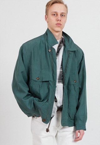 VINTAGE GREEN SEA BARRIER SILK BOMBER JACKET