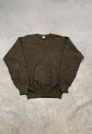 VINTAGE KNITTED JUMPER ABSTRACT PATTERNED GRANDAD SWEATER