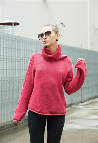 PINK SALMON TURTLENECK KNITTED PULLOVER