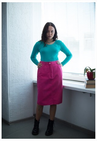 VINTAGE 90'S MAGNETA SOFT DENIM HIGH WAISTED MIDI SKIRT
