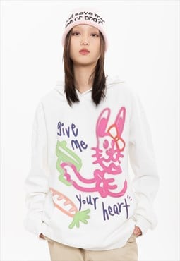 Graffiti hoodie neon pullover rabbit cartoon jumper in white