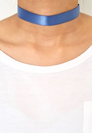SMALL SATIN CHOKER - DARK BLUE