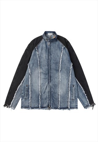 UTILITY DENIM JACKET CONTRAST STITCH GORPCORE PUNK BOMBER