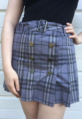 WOMENS BURBERRY SKIRT PURPLE NOVA CHECK PLEATED SKIRT
