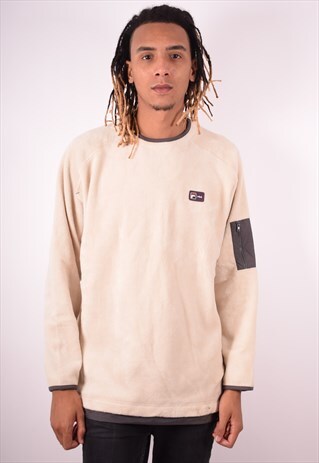 FILA MENS VINTAGE FLEECE JUMPER LARGE WHITE 90S