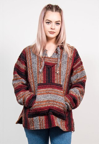 VINTAGE 90'S GRUNGE STRIPED BAJA HOODIE JUMPER
