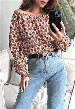 Boho Cotton Colorful Print Blouse - Large 