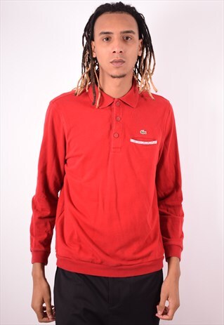 LACOSTE MENS VINTAGE SWEATSHIRT JUMPER SMALL RED 90S