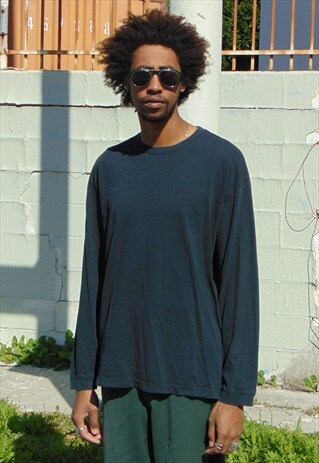 90S MINIMALIST SPORTSWEAR FADED BLACK LONG SLEEVE TEE XL