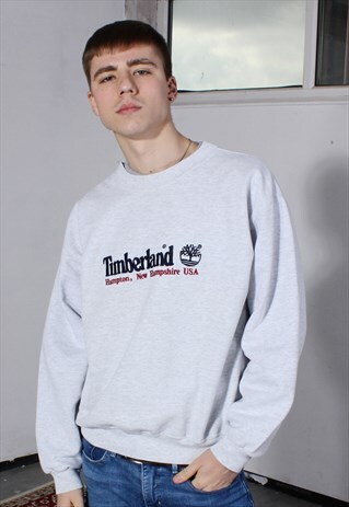 VINTAGE TIMBERLAND HEATHER GREY EMBROIDERED SWEATSHIRT