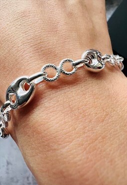 Sterling silver fancy peanut style link bracelet for men 7,5
