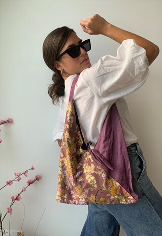 VINTAGE 90S SHOULDER BAG IN LILAC ORIENTAL PRINT