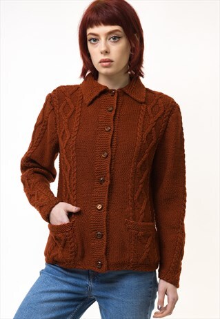 BROWN HANDKNITTED KNITWEAR OLDSCOOL JUMPER CARDIGAN 5259