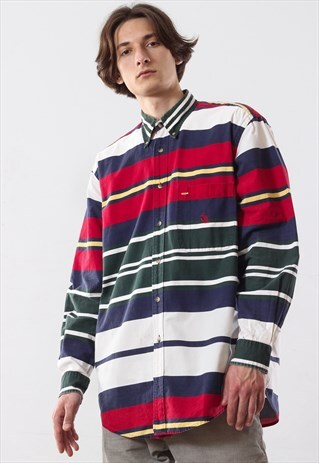 90'S VINTAGE MENS NAUTICA COLORED STRIPES LONG SLEEVE SHIRT