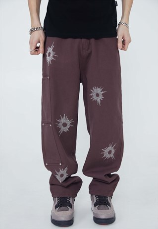 STRAIGHT JEANS GUNSHOT WOUND PATCH PANTS IN BROWN