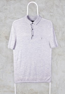 All Saints Merino Wool Grey Polo Shirt Small