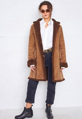 VINTAGE BROWN SHEARLING SUEDE COAT