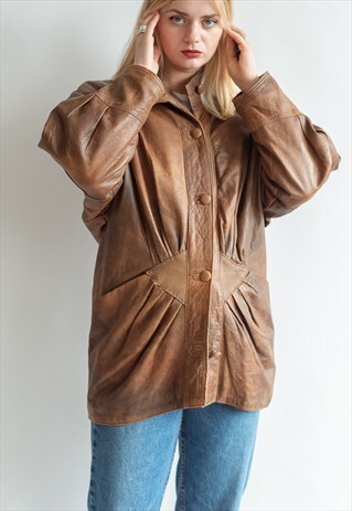 VINTAGE 70S BOHO LEATHER JACKET WITH RUFFLE