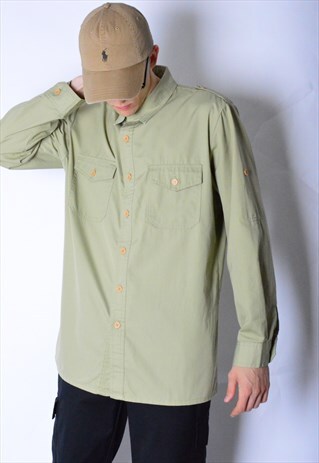 VINTAGE 70S OLIVE GREEN LONG SLEEVE SHIRT