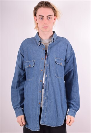 MENS VINTAGE DENIM SHIRT LARGE BLUE 90S