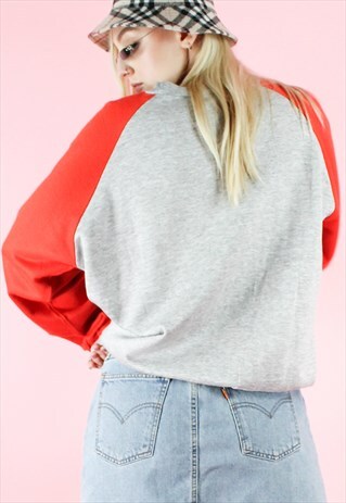 VINTAGE 90S SWEATSHIRT JUMPER UNIVERSITY CAMBRIDGE GREY RED