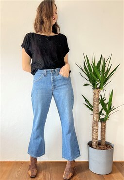 1970's vintage blue cropped flare leg jeans