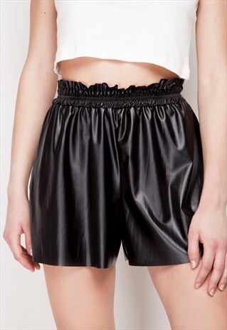 FAUX LEATHER PAPERBAG SHORTS