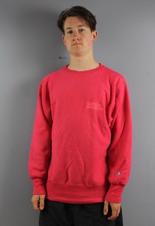 VINTAGE CHAMPION REVERSE WEAVE SWEATSHIRT JUMPER IN PINK WIT